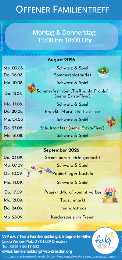 Flyer - Termin Offener Kinder- und Familientreff in Dresden