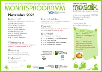 Monatsprogramm vom Kinder- und Familientreff "Mosaik"