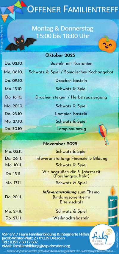 Flyer - Termin Offener Kinder- und Familientreff in Dresden
