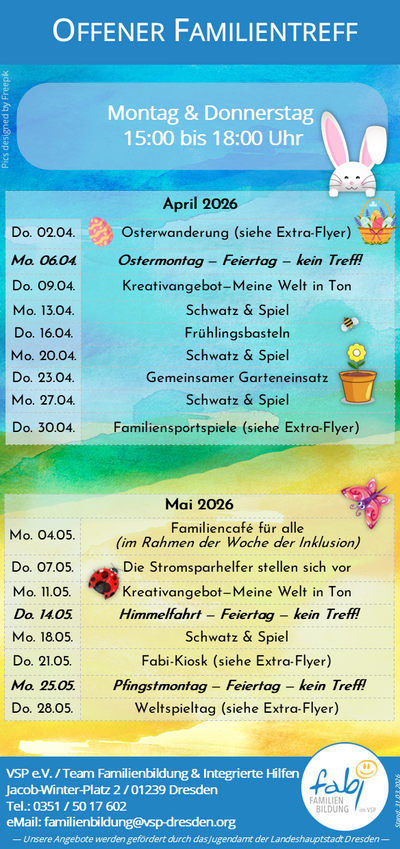 Flyer - Termin Offener Kinder- und Familientreff in Dresden