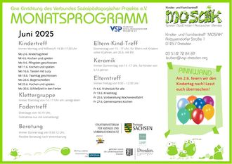 Monatsprogramm vom Kinder- und Familientreff "Mosaik"
