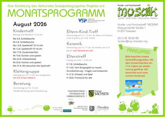 Monatsprogramm vom Kinder- und Familientreff "Mosaik"