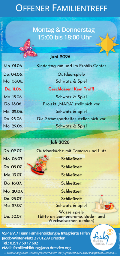 Flyer - Termin Offener Kinder- und Familientreff in Dresden