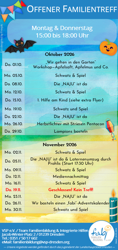 Flyer - Termin Offener Kinder- und Familientreff in Dresden