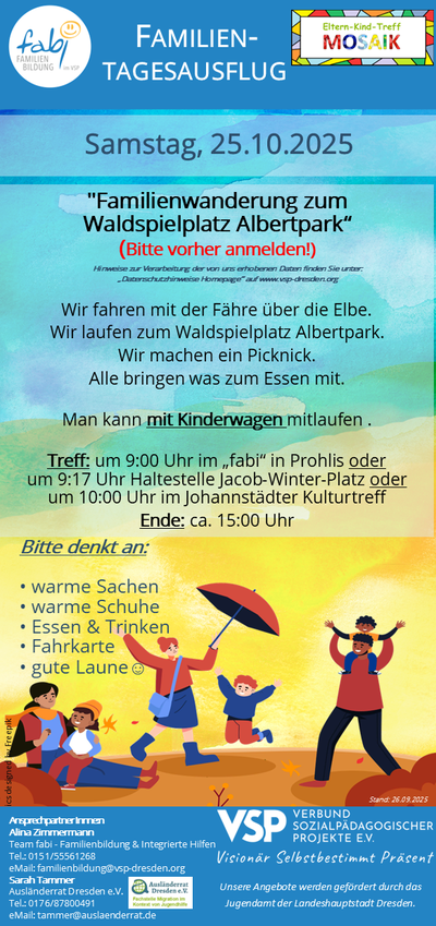 Flyer - Termin Offener Kinder- und Familientreff in Dresden