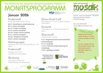 Monatsprogramm vom Kinder- und Familientreff "Mosaik"